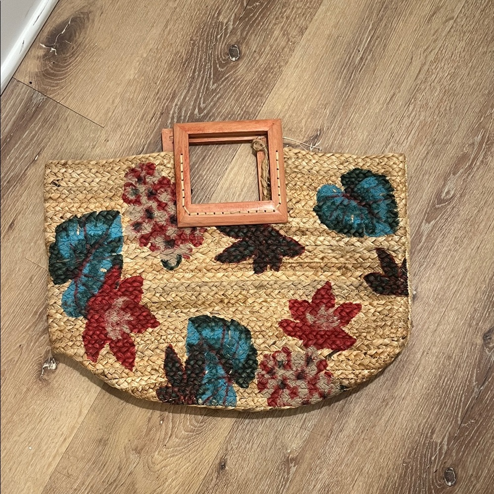 Floral Woven Tote Bag - Multicolor